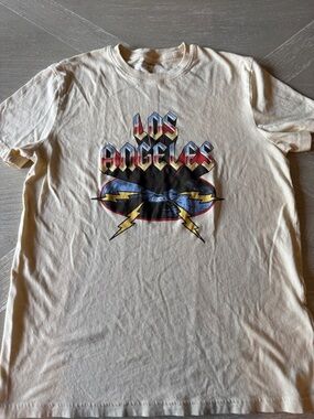 Lucky Brand Cream Los Angeles Graphic Short Sleeve Tee with Lightning Bolts